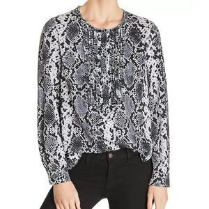 Bloomingdale's LE GALI Terri Snake Print Long Sleeve Blouse Top Black White M